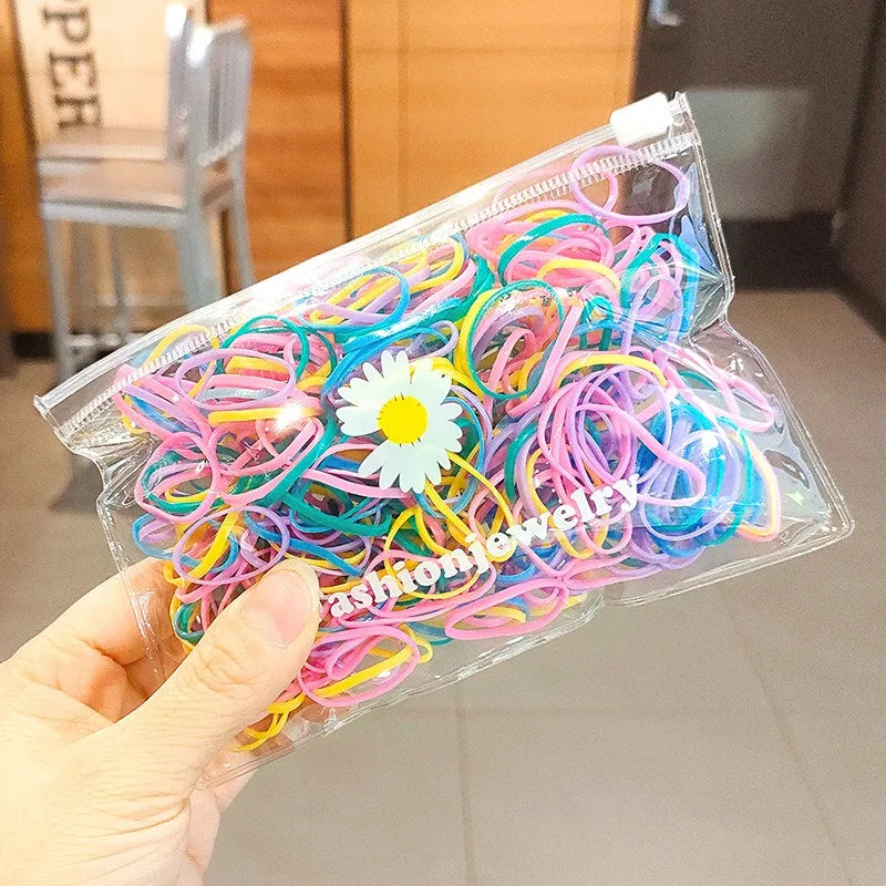 100/500Pcs Colorful Small Rubber Band Scrunchie Girls Elastic Rubber Band Ponytail Holder Hair Children Accessories Hair Ties