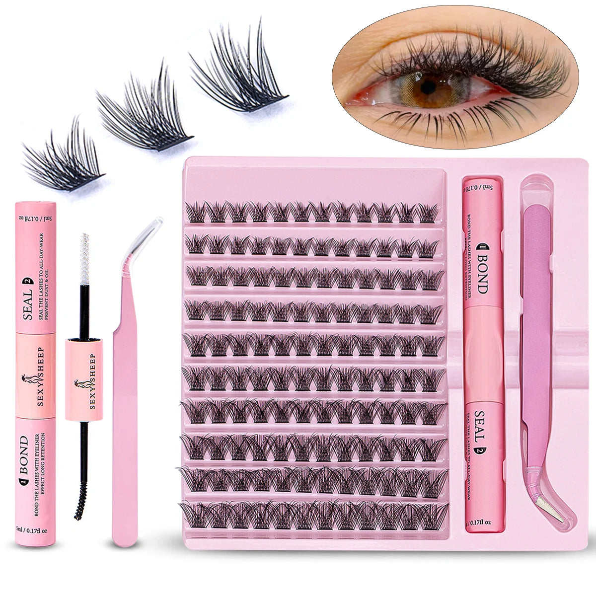 Diy Lash Extension Kit,Cluster Eyelash Extension Kit,Individual Lashes Kit,Lash Bond and Seal,Lash Glue and Lash Applicator