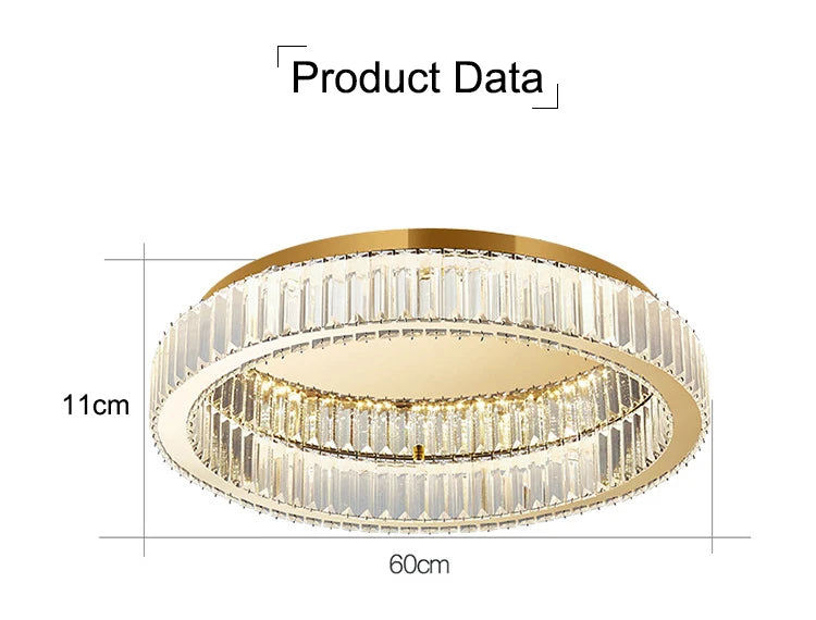 Modern interior living room luxury gold round crystal ceiling light indoor home lighting ceiling light ring glossy LED light