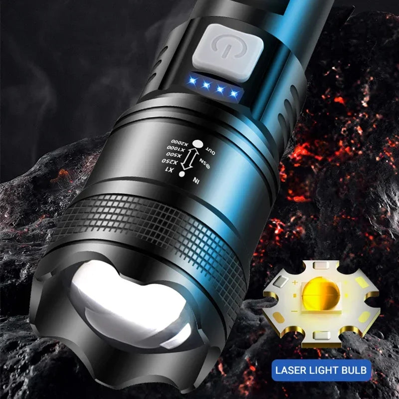 XHP70 Powerful Rechargeable Led Flashlight Variable Zoom 30W Torch Tactical Lantern Long Shot Torch Outdoor Camping Emergency