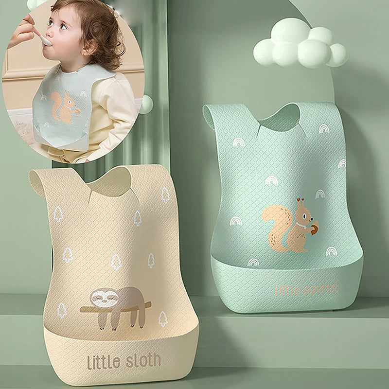 Waterproof Adjustable Food Feeding Supply Baby Bib With Food Catcher Disposable Children's Bib Cartoon Saliva Towel