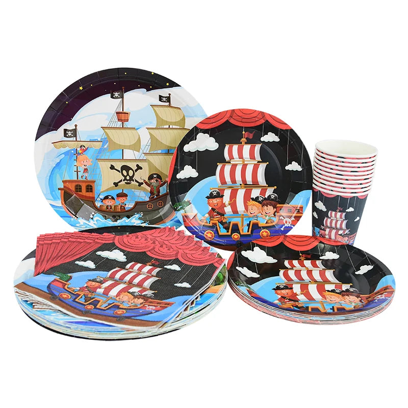 Pirate Party Theme Disposable Tableware Sets Birthday Party Decorations For Kids Plate Napkins Cup Banner Baby Shower Decor