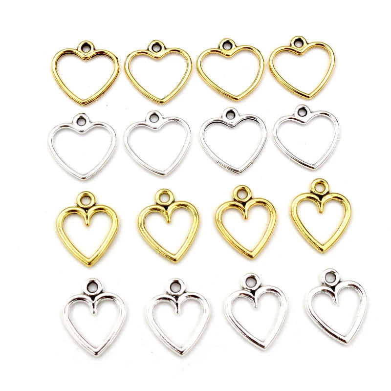 100PCS Antique Gold/Silver Color Hollow Hearts Charms Geometry Pendant Metal Alloy DIY Necklace Bracelet Earrings Marking