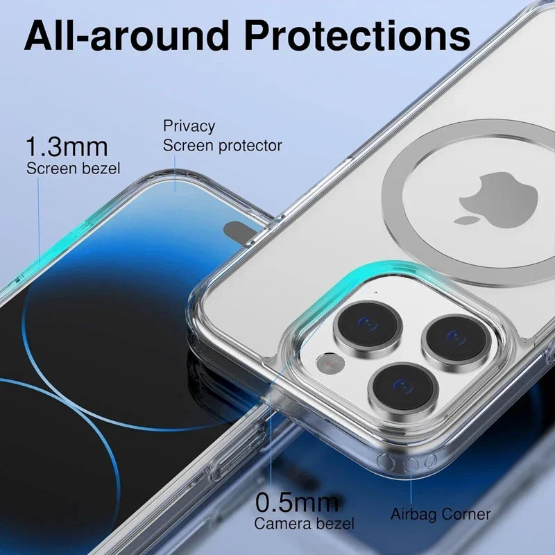 Clear Magnetic Case For Apple iPhone 16 15 14 13 12 11 Pro Max Plus 13 Mini XS Max XR 8 7 SE SE2 With Magsafe Transparent Cover