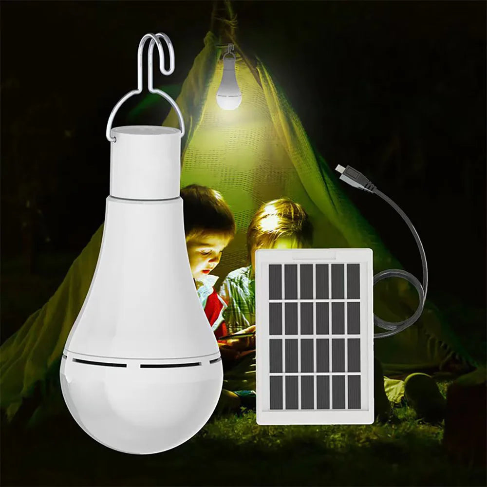 LED Solar Bulb Light Waterproof Outdoor 5V USB Charged Hanging Emergency Sunlight Powered Lamp Portable Powerful Indoor House