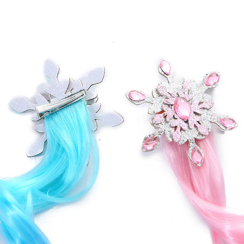 1 Pcs Baby Snowflake Bow Dazzle Gradient Fashion Children's Princess Wig Clockwork Edge Clip Sea Clip Hair Accessories