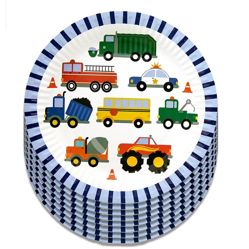 Disney Construction Truck Engineering Vehicle Party Decoration Disposable Tableware Set Excavator Plate Banner Cake Decoration