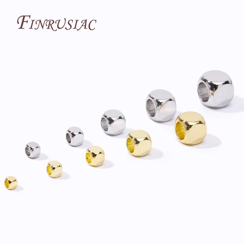 18K Gold Plated Square Spacer Beads DIY Bracelet Necklace Accessories Brass Metal Cube Beads For Jewelry Making Supplies