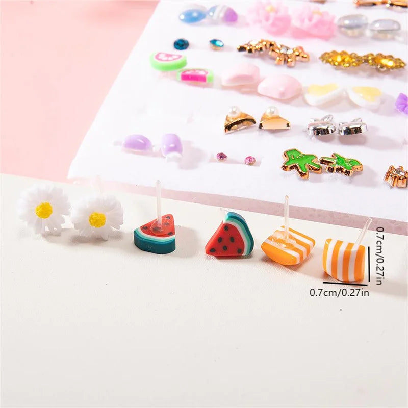 100Pair Women Acrylic Crystal Small Stud Earrings Set Girls Heart Star Animal Moon Plastic Geometric Earring Jewelry Gifts