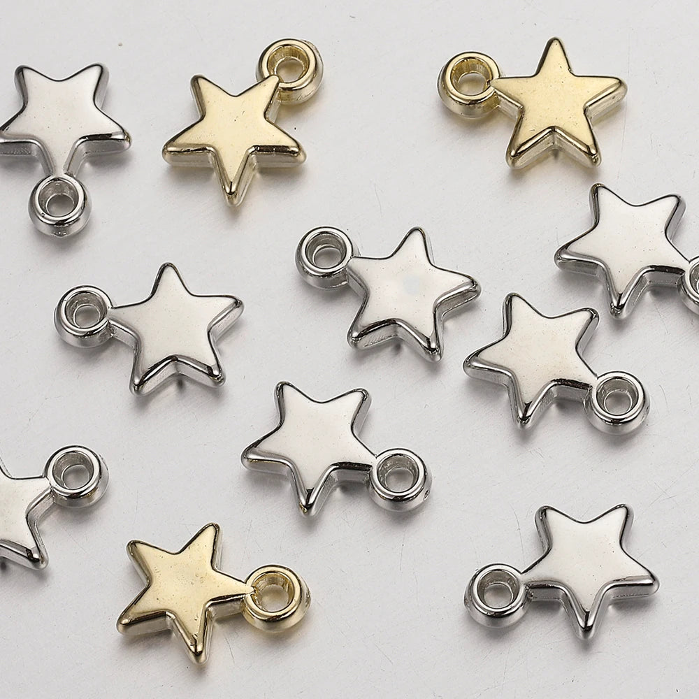 100Pcs CCB Acrylic Beads Charms Pendants 9mm Star Gold Color Silver Color Charm Beads for Jewelry Making Finding