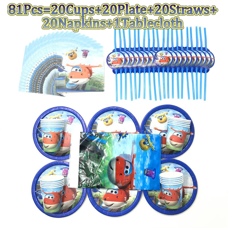 Kids Birthday Gift Bag Cartoon Super Wings Theme Party Supplies Jett Paper Cup Plates Napkin Baby Shower Disposable Tableware