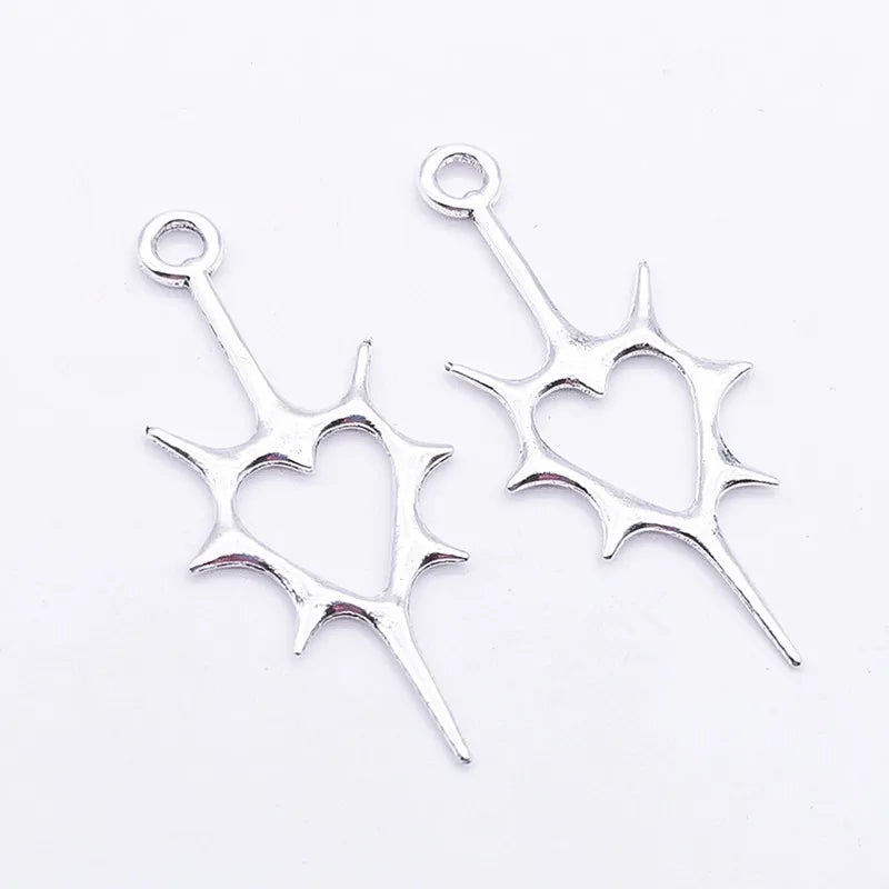 15pcs 44x19mm Goth Antique Silver Thorn Heart Charms For Jewelry Making DIY Jewelry Findings Antique Silver Color Alloy Charms