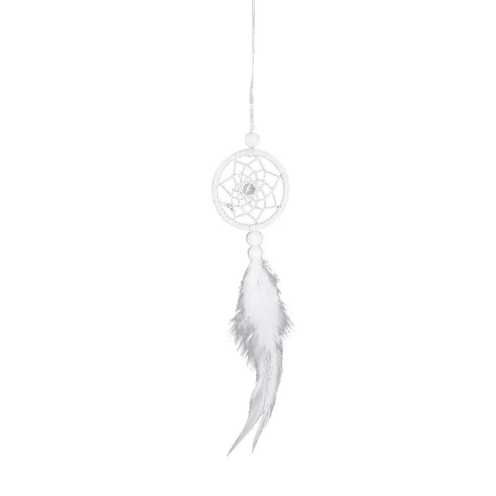 Mini Dream Catcher Car Pedant Pure White Feather Wind Chimes Decor Home Ornament