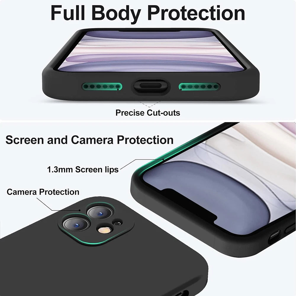 Black Shockproof Silicone TPU Phone Case For Iphone 15 14 13 12 11 Pro Max X Xs XR 8 7 6 6s Plus mini Protective Lens Cover Case