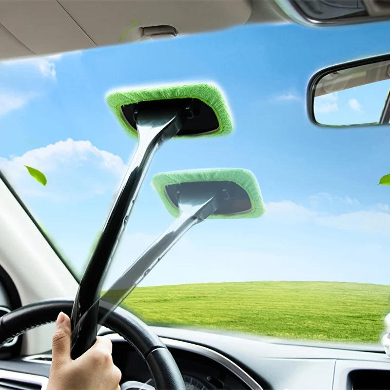 2 Pcs Car Window Cleaning Tool, Effortlessly Clean Your Car Windows with This Premium Window Cleaning Brush Kit