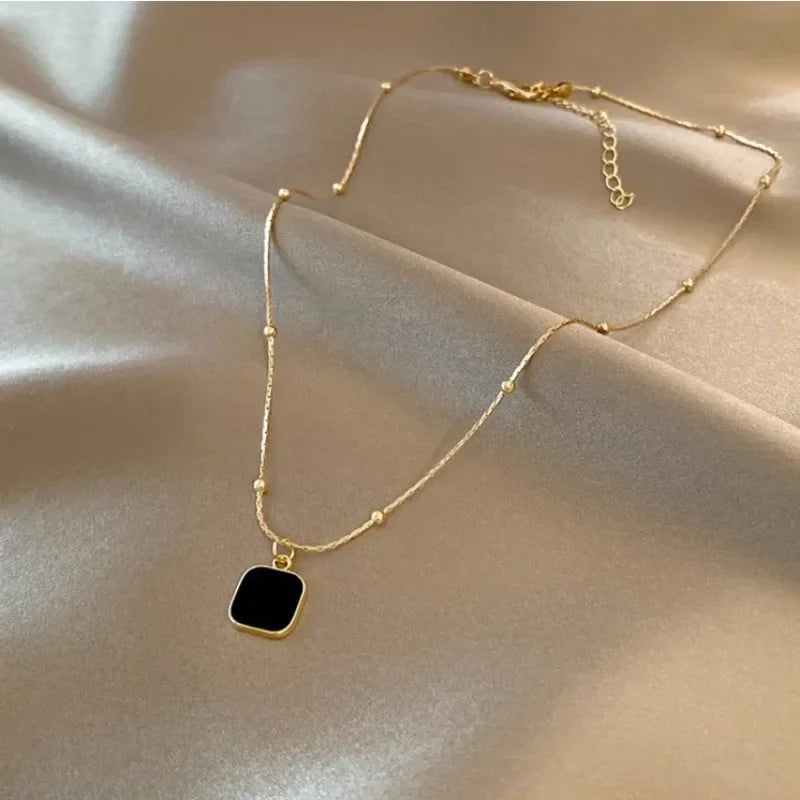 Stainless Steel Necklaces Black Exquisite Minimalist Square Pendant Choker Chains Fashion Necklace For Women Jewelry Party Gifts