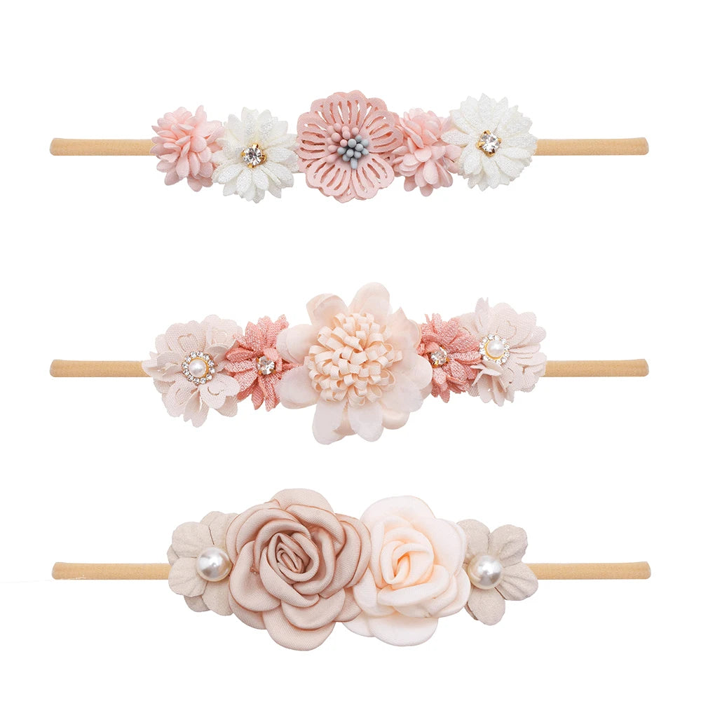 3pcs/set Baby Girl Headband Newborn Elastic Flower Toddler Hair Band Kids Headwear Nylon Soft Hairbands Child Hair Accessories