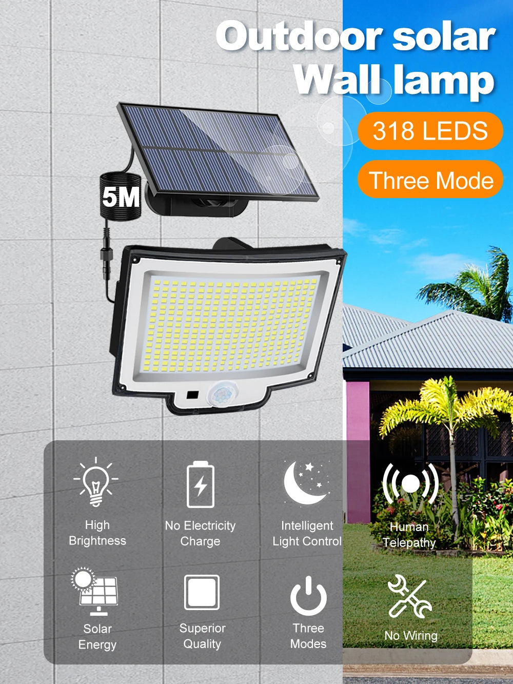 Solar Light Outdoor 328/348 LED Integrated Super Bright Motion Sensor Strong Power IP65 Waterproof 3 Working Modes Garden Wall