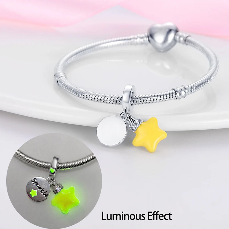 925 Sterling Silver Sun Moon And Stars Charm Beads Fits Pandach Original Bracelets Women Heart Pendants Bead DIY Luxury Jewelry