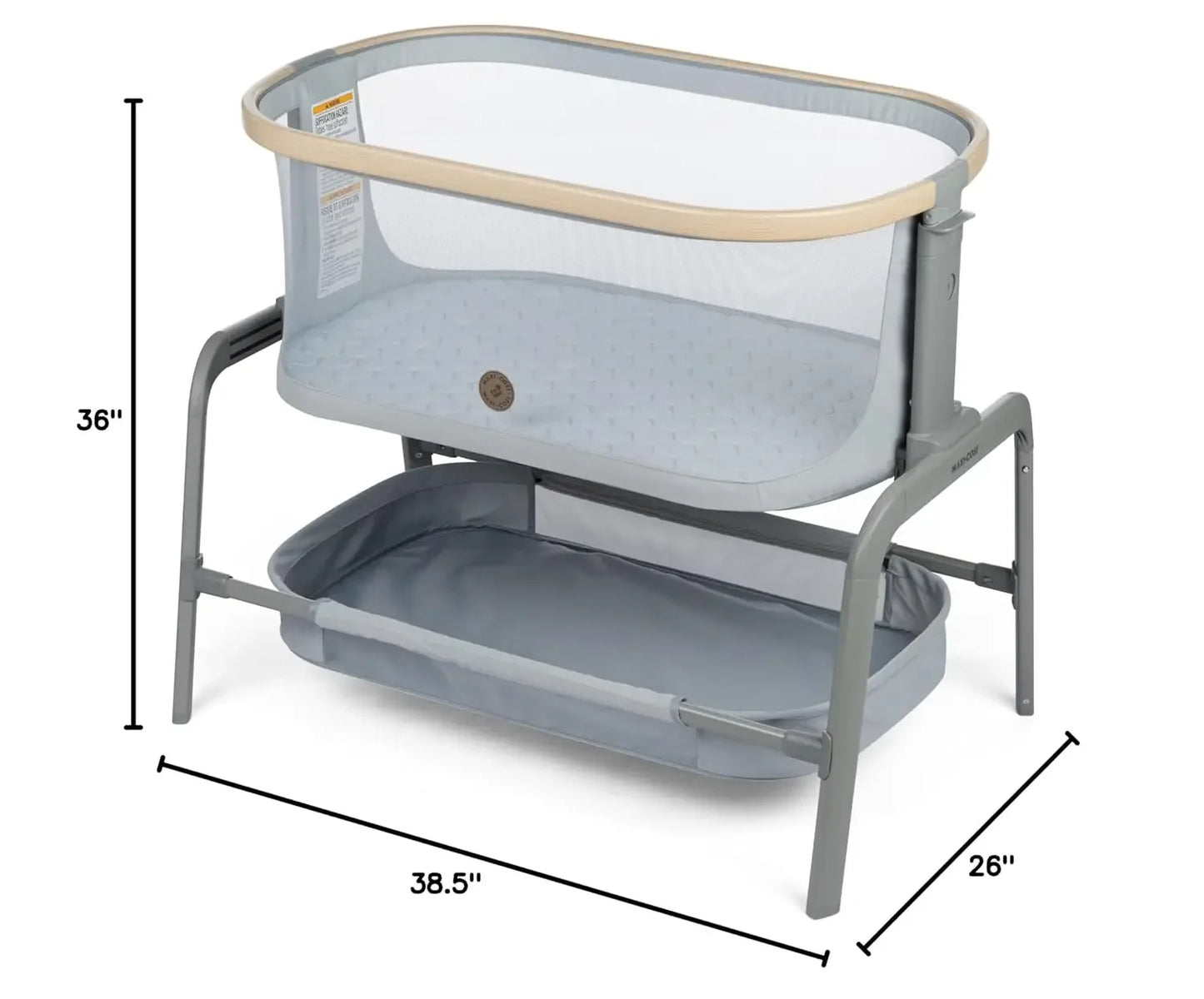 Iora Bassinet Classic Slate: Portable Baby Bassinet, Infant Bedside Sleeper Crib, Height Adjustable, Breathable Mesh, Large Sto