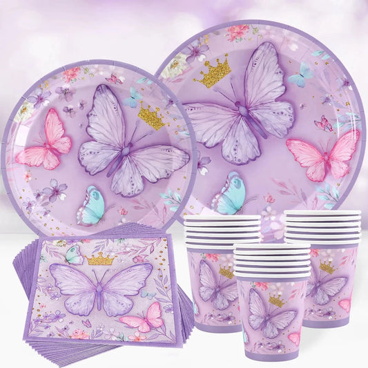 Purple Butterfly Disposable Tableware Napkin Butterfly Birthday Party Decor Girl Baby Shower Baptism Gender Reveal Supplies