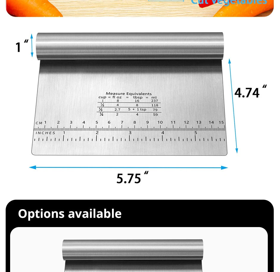 Stainless Steel Dough Pastry Scraper Pizza Cutter Chopper with Measuring Scale Multipurpose Cake Bread Separator Scale Knife