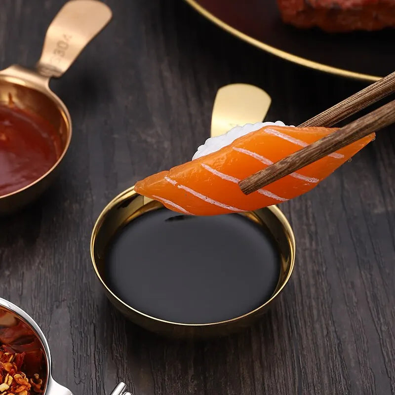 2pcs 304 Stainless Steel Korean Sauce Spoon Hangable Chopsticks Dipping Dish Seasoning Plate Sauce Plate Barbecue Tableware