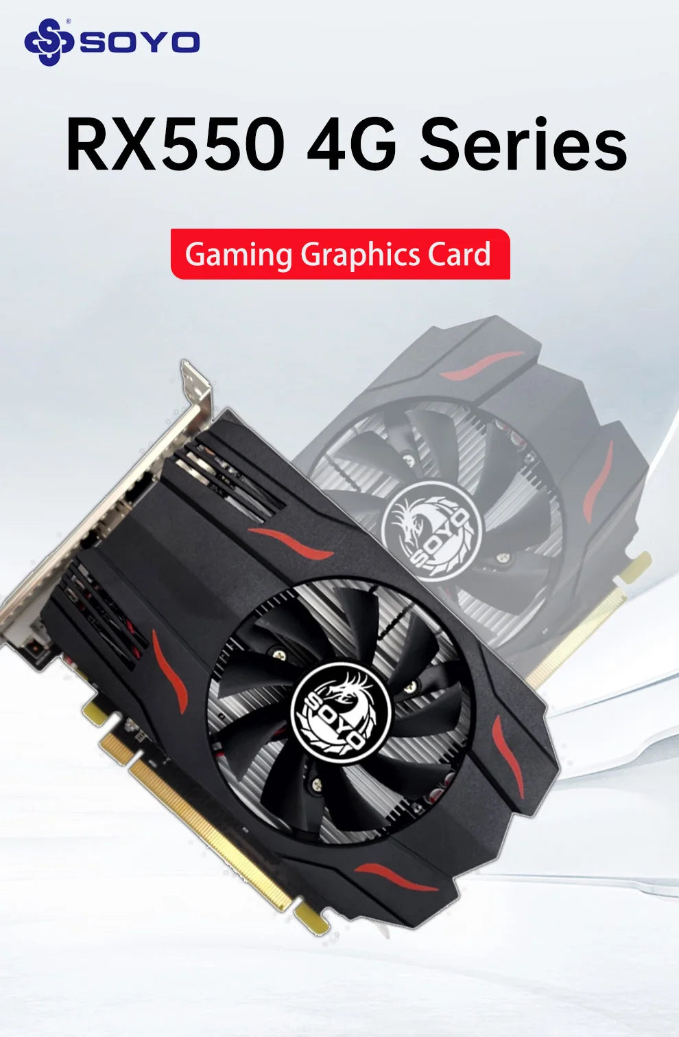 SOYO Graphics Card AMD GPU Radeon RX 550 4G GDDR5 128Bit 14nm Computer PC RX550 PCI-E 3.0 Gaming Video Cards Full New