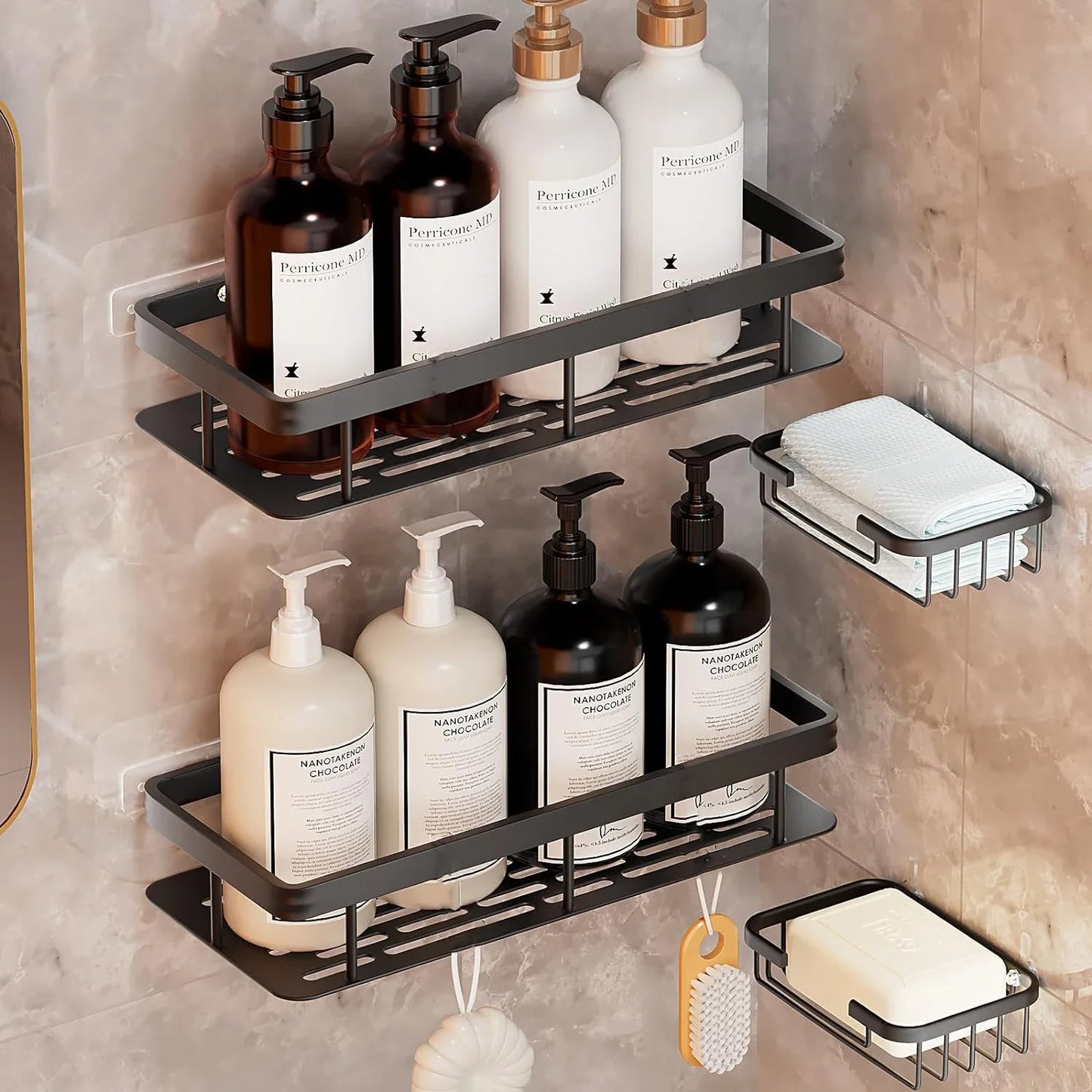 Adhesive Shower Caddy Rustproof Organizers  Large Capacity  No Drilling Shelves for Bathroom Storage  Home Decor