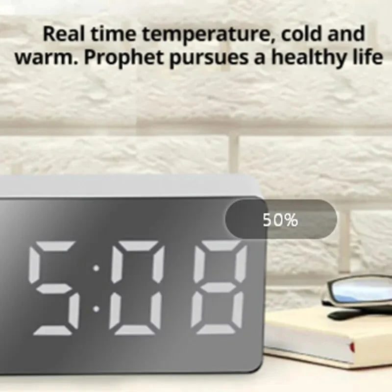 Mini Simple Electronic Clock LED Mirror Desk Clock Snooze Display Desktop Alarm Clock Car Clock Home Decoration With Temperature