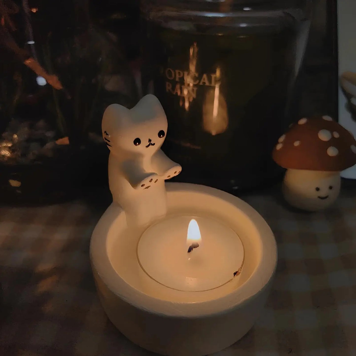 Cute Cat Candlestick Decoration Desktop Warm Resin Crafts Living Room Bedroom Decoration Light Luxury Style Cartoon