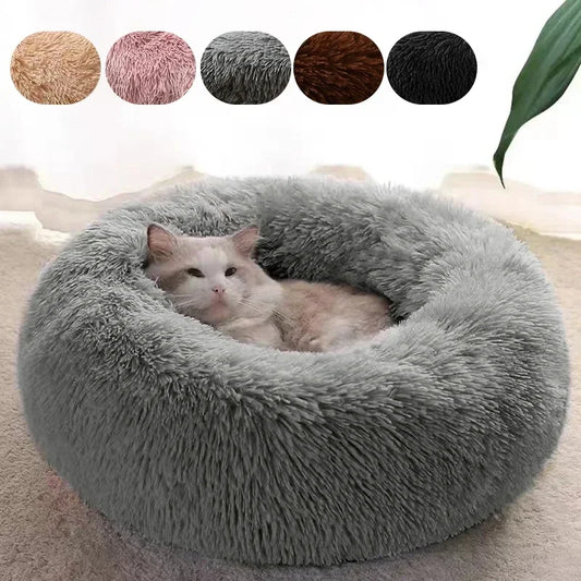 Round Long Plush Dog Kennel Winter Warm Pet Sleeping Bed for Small Dogs Cat Kennel Cushion Puppy Soft Sofa Pets Accessories