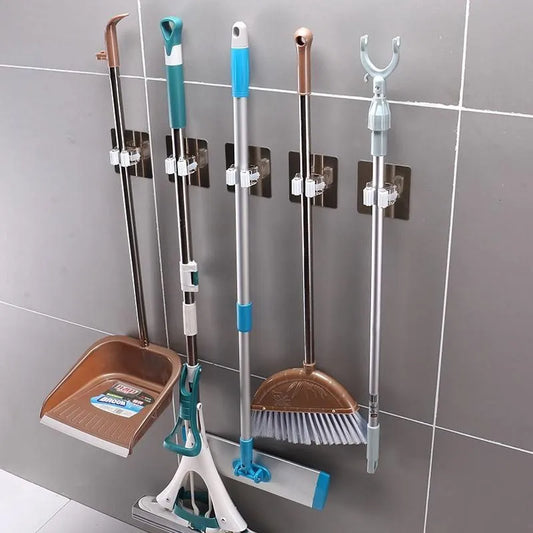 Kitchen Bathroom Storage Adhesive Multi-Purpose Hook Rack Wall Mounted Mop Organizer Holder Broom Hanger Strong Hooks Home Tool