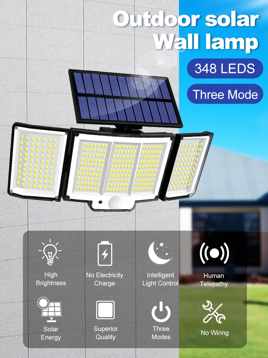 Solar Light Outdoor 328/348 LED Integrated Super Bright Motion Sensor Strong Power IP65 Waterproof 3 Working Modes Garden Wall