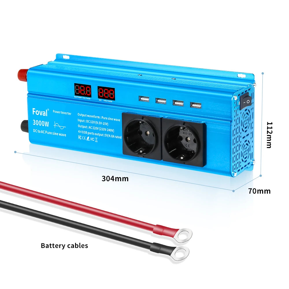 Pure Sine Wave Inverter DC 12V to AC 220V 230V 1500W/2200W/2600W Voltage Transfer Converter Universal EU Socket Auto Accessories