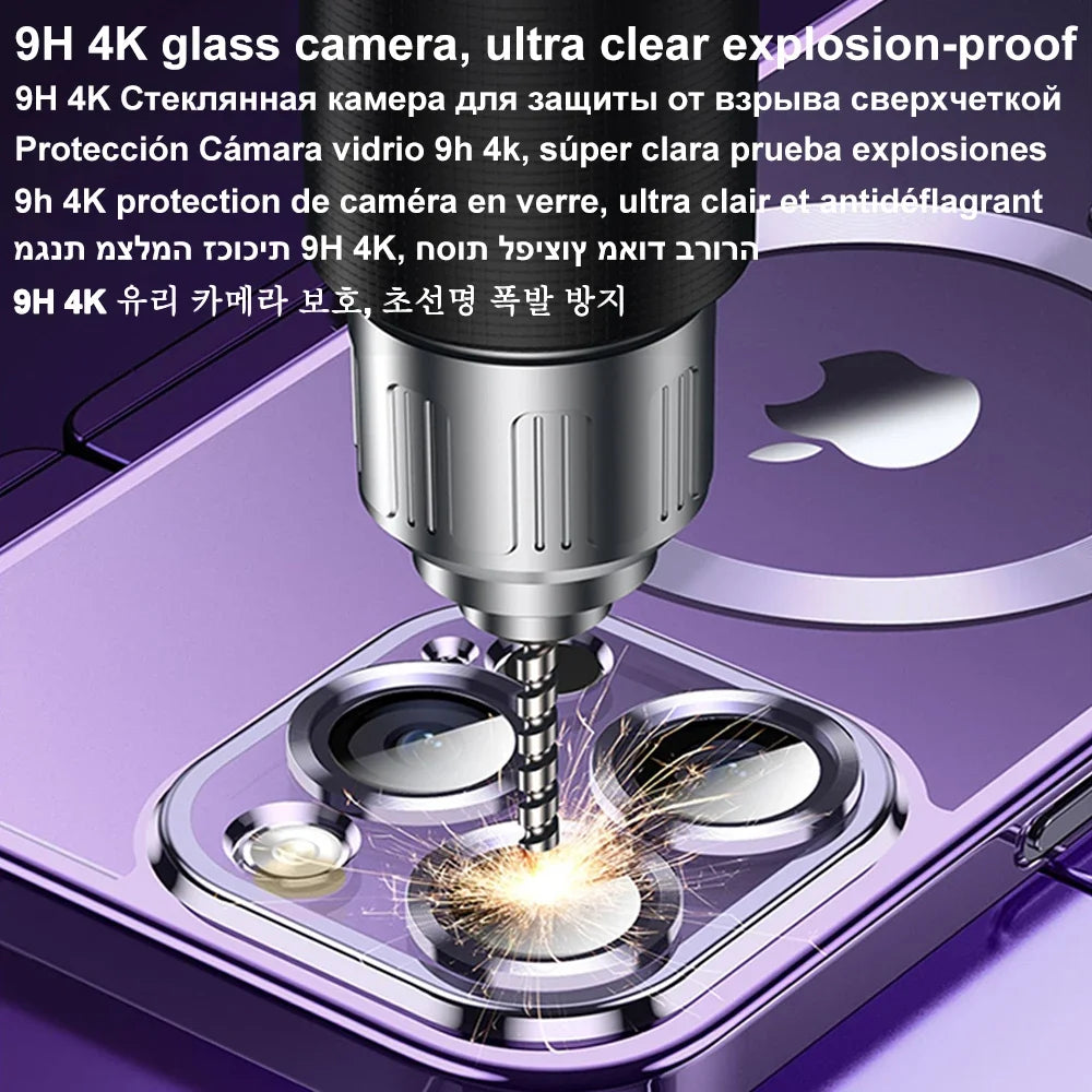 Magnetic Plating Case For iPhone 15 16 14 Plus 13 12 11 Pro Max Camera Lens Protector Glass For Magsafe Wireless Charger Cover