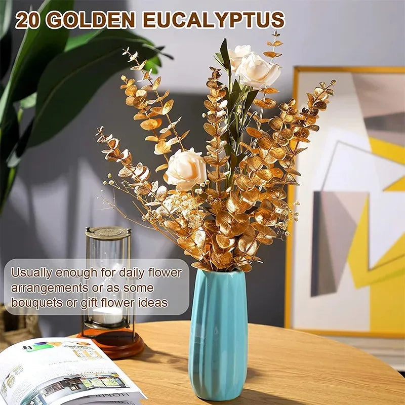 Golden Eucalyptus Artificial Eucalyptus Leaves for Home Flowers Bouquet Centerpiece Wedding Decoration 38cm Artificial Flower