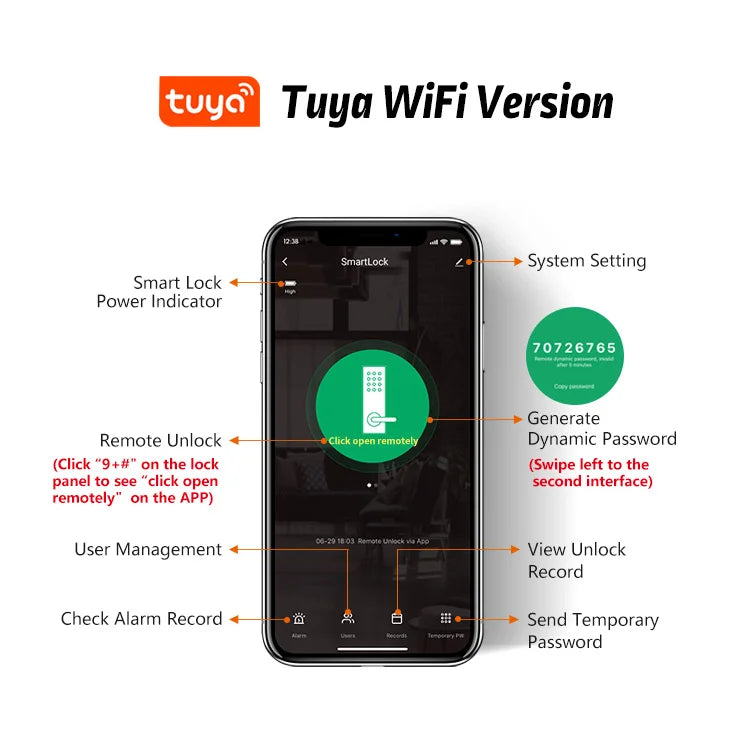 Tuya Wifi Smart Lock Fingerprint Digital Password 13.56mhz Electronic Lock Keyless Access Type C USB Smart Home Intelligence H4