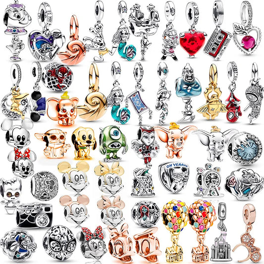 New 925 Sterling Silver Mickey Minnie Charm of ley 925 Chain Beaded Fit Original Pandora Bracelet DIY Ladies Jewelry