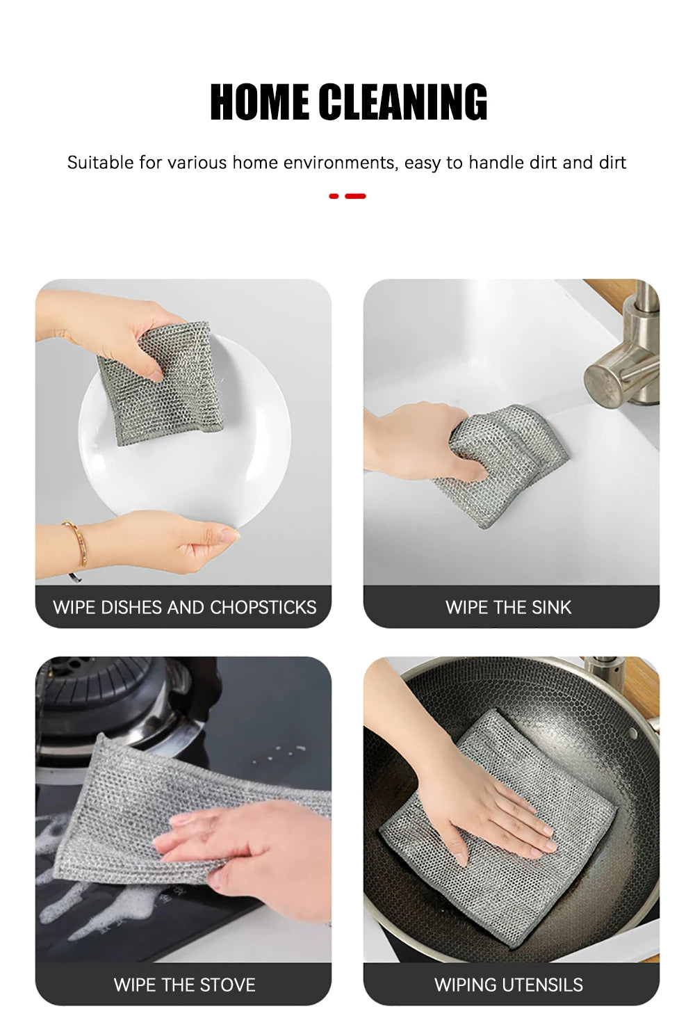 Magic Dishcloth Silver Wire Cleaning Kitchen Cloth Goods Thickened Microfiber Wash Towel Built-in Sponge Steel Wire Ball Rag