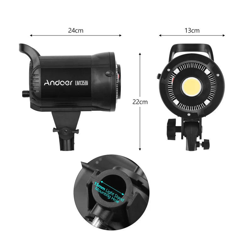 Andoer LM135Bi Portable LED Photography Fill Light 135W Studio Video Light 3000K-5600K Dimmable Bowens Mount Continuous Light