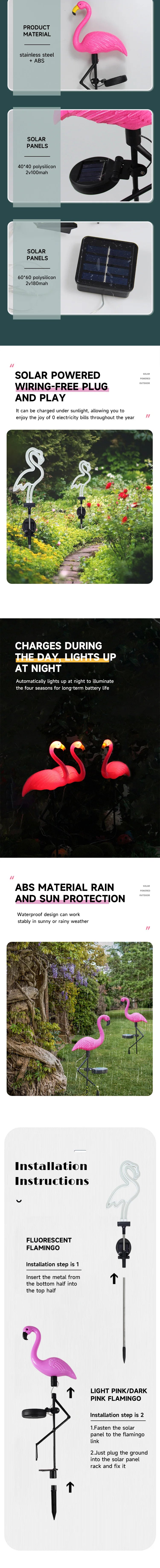 Solar Flamingo Light LED Outdoor Courtyard Lamp Garden Light Waterproof Stake Light Pathway Decor Solar Patio Ground Lantern