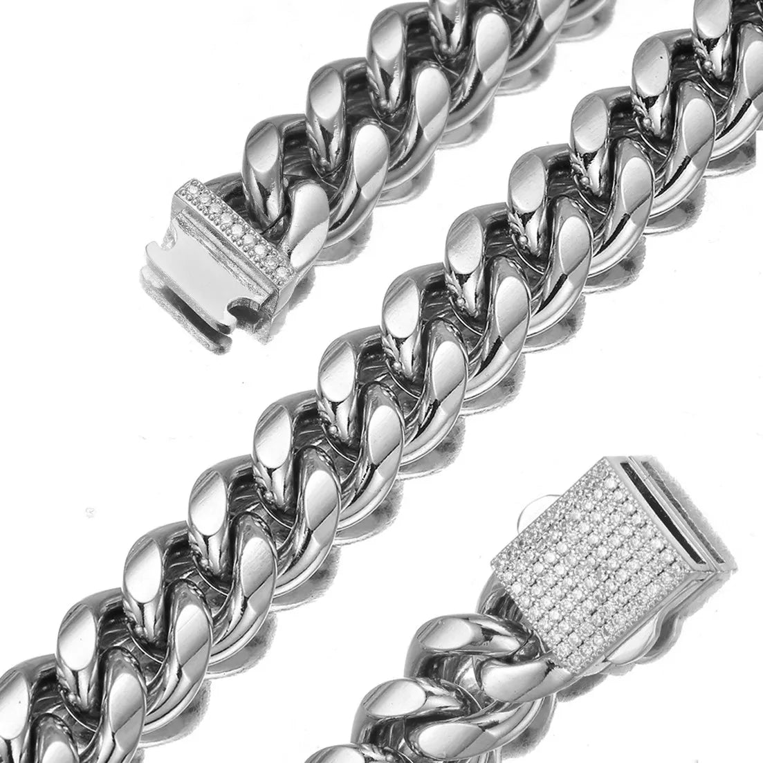 Any Length 7"-40" 6mm-14mm New Fashion Women Mens Chain 316L Stainless Steel Miami Link Necklace or Bracelet Crystal Buckle Gift