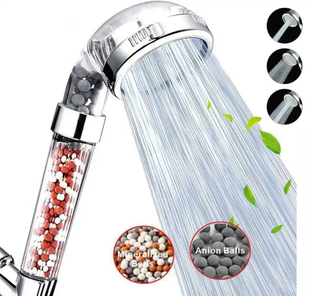 New 3 Functions High Pressure SPA Shower Head Water Saving Handheld Rainfall Bathroom Accessories Anion Filter Shower