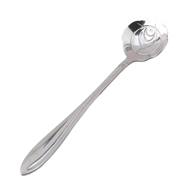 8pcs Stainless Steel Cherry Rose Flower Gold Scoop Coffee Spoon Gifts Kitchen Dessert Tea Accessories Tableware Decoration Set