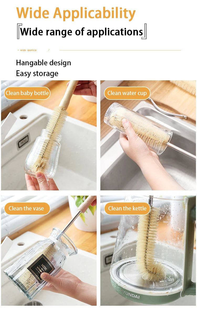 Kitchen cleaning tools Drink bottles Glass scrubbers Cleaning brush Wooden bottle cleaning brush with long handle