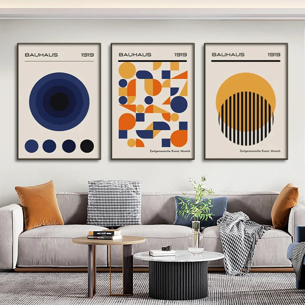 Mid Century Modern Bauhaus Abstract Geometric Posters Wall Art Canvas Painting Prints Pictures Gallery Living Room Interior Home