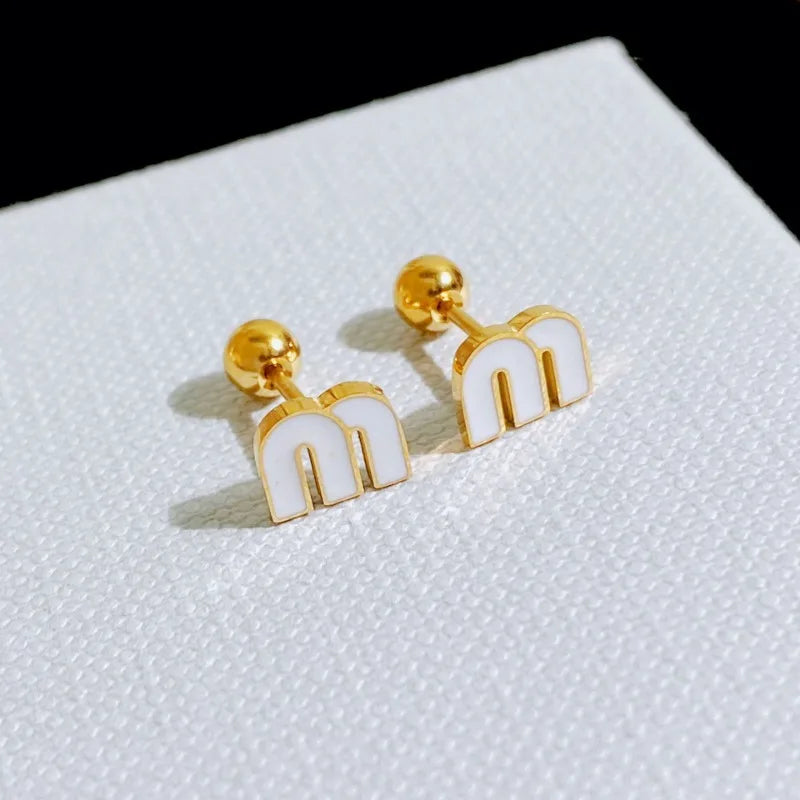 2pcs Stainless Steel Letter M Stud Earrings for Women, Fashion Brand Jewelry Delicate Cute Tiny Earrings Gift