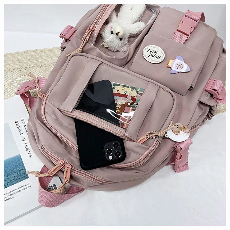 Cute Women Backpacks Waterproof Multi-Pocket Nylon School Backpack for Student Female Girls Kawaii Laptop Book Pack Mochilas