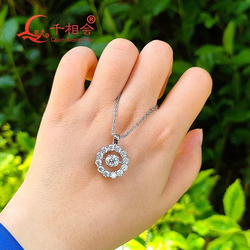 1ct 6.5mm dancing  moissanite stone 15mm pendant S925 silver necklace D VVS white round Jewelry Engagement wedding datting gift